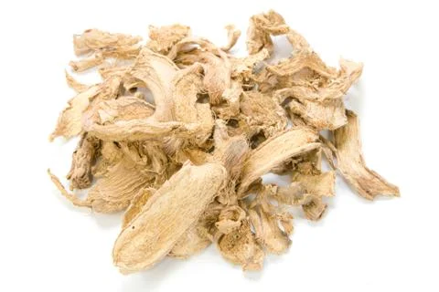 Dried ginger on white background Stock Photos