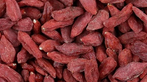 Dried Goji Berries. Loop rotation. Camera rotates red bright berries Goji Stock Footage 75005116