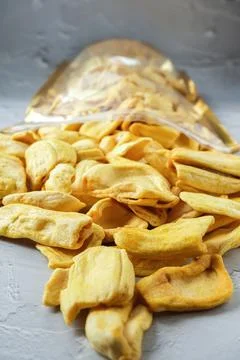 Dried Jackfruit chips with white backgroun Stock Photos
