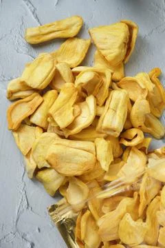 Dried Jackfruit chips with white background Stock Photos