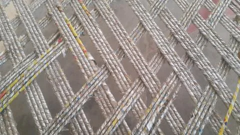 Dried jute thread or ropes interwoven for making traditional bed called charp Foto stock