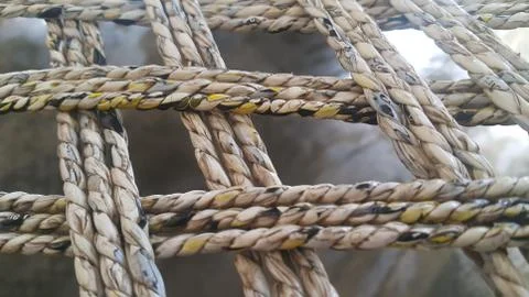 Dried jute thread or ropes interwoven for making traditional bed called charp Foto stock