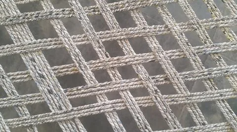 Dried jute thread or ropes interwoven for making traditional bed called charp Foto stock
