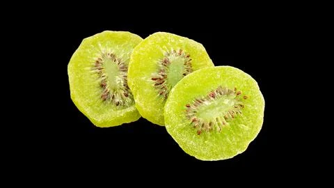 Dried kiwi on black background. Stock Photos