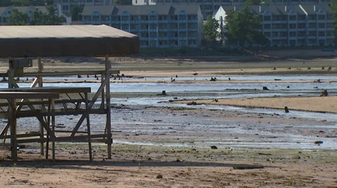 Dried Up Lake with Dock Stock Footage 32934918