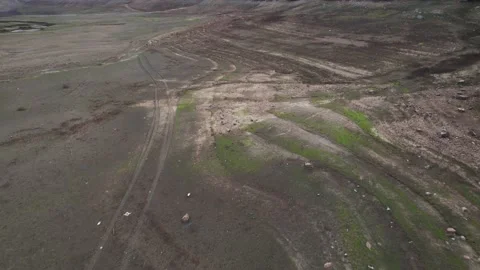 Dried up lake surface from above. 4K Drone Video Stock Footage 167316228