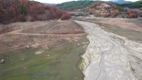 Dried up lake surface from above. 4K Drone Video Video stock 167316277