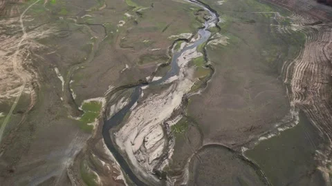 Dried up lake surface from above. 4K Drone Video Stock Footage 167318095