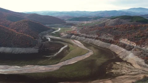 Dried up lake surface from above. 4K Drone Video Stock Footage 167319338