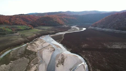 Dried up lake surface from above. 4K Drone Video Stock Footage 167319643
