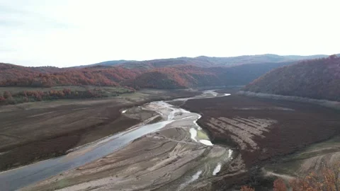 Dried up lake surface from above. 4K Drone Video Stockbeeldmateriaal 167319730