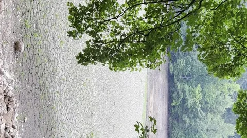 A dried up large lake during the summer drought. Problems of global warming Stock Footage 250113501