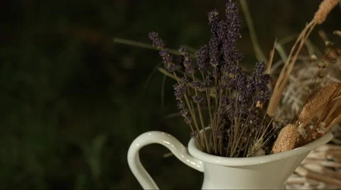 Dried lavander in cup night Stockbeeldmateriaal 58058725