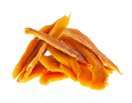 Dried mango stripes on white background. food Stock Photos