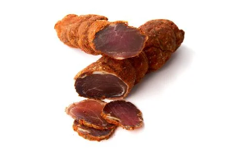 Dried meat beef jerky dry isolated on white background. Stock Photos