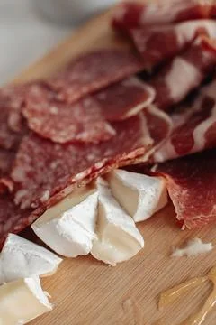 Dried meat sliced on the table Stockfoto's