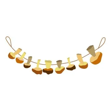 Dried mushrooms are a bundle. Vector isolated on a white background Stock Illustration