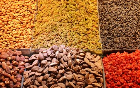 Dried nuts in the stall Stock Photos