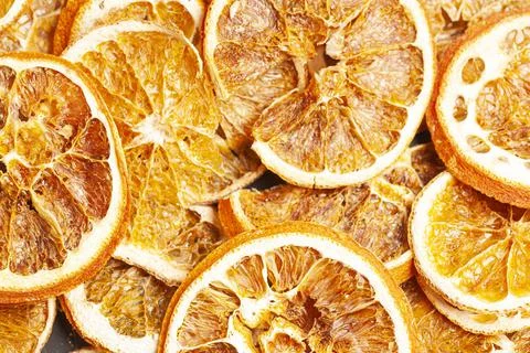 Dried orange slice top view, close up. Stock Photos