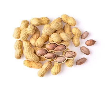 Dried peanuts isolated on white background. top view Stock Photos