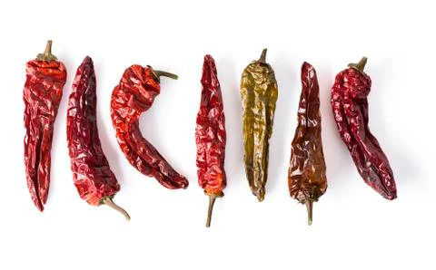 Dried Peppers Lined Up Stock Photos
