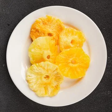 Dried pineapple slice sweet dried fruit serving size natural ingredients he.. Stock Photos