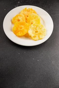 Dried pineapple slice sweet dried fruit serving size natural ingredients he.. Stock Photos