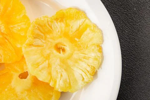 Dried pineapple slice sweet dried fruit serving size natural ingredients he.. Stock Photos