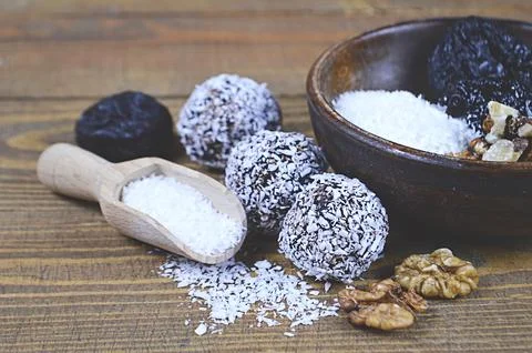 Dried plum balls Stock Photos