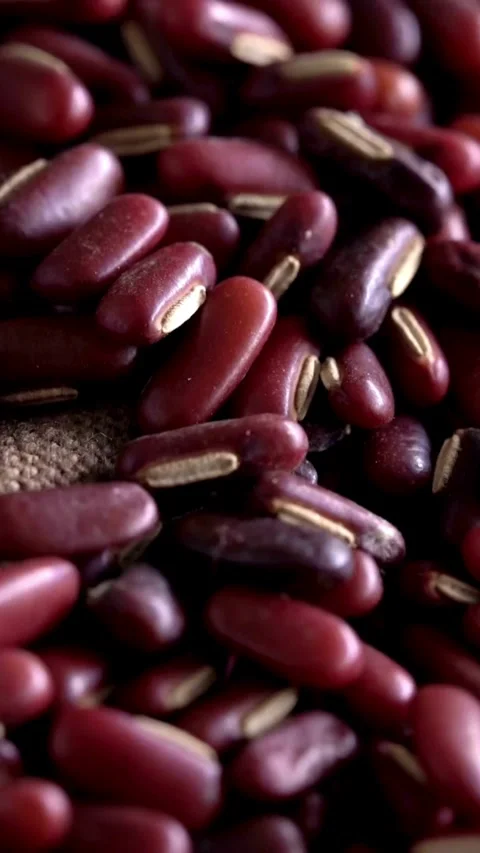 Dried red kidney beans piled together in burlap sack Stock Footage 331928092