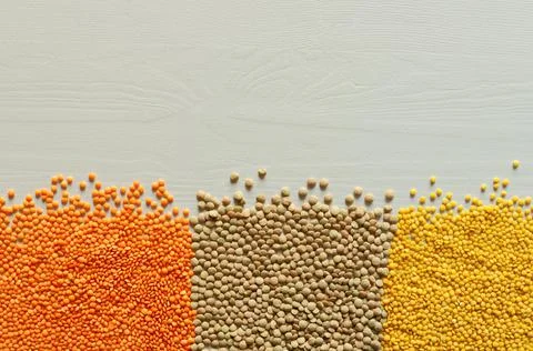 Dried red, yellow, green Split Lentils background. Stock Photos