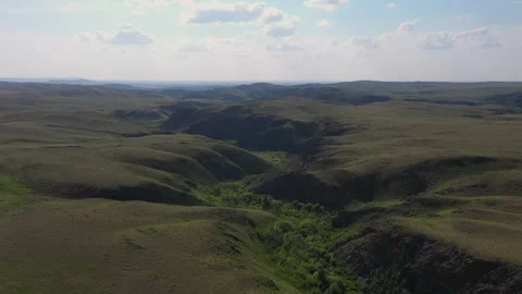 Dried up river floodplain in the steppe, view from above. Stock Footage 328168724