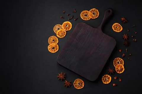 Dried round shape slices of bright orange color tangerine Stock Photos