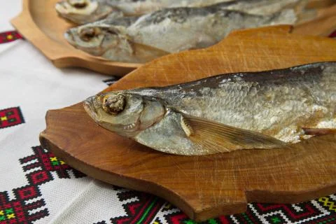 Dried sabrefish.  on the table. 写真素材