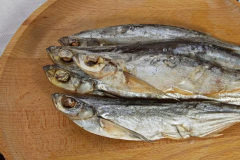 Dried sabrefish.  on the table. 写真素材