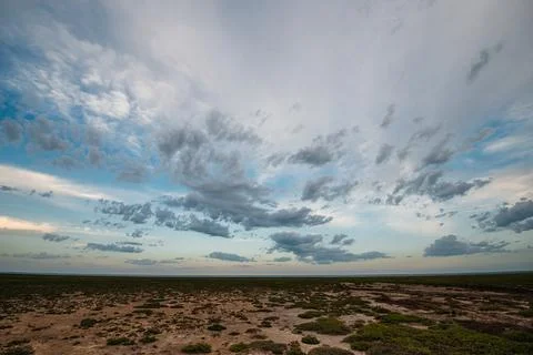 The dried-up salt lake of Ebeyty turned into a desert Stock Photos