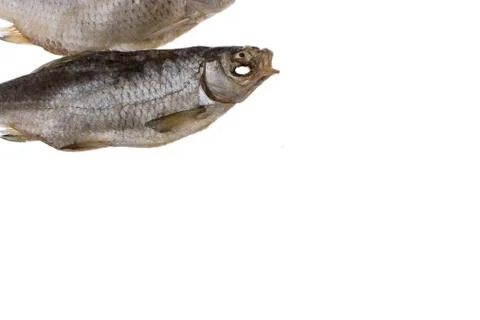 Dried salted roach fish on a isolated white background Stock-Fotos