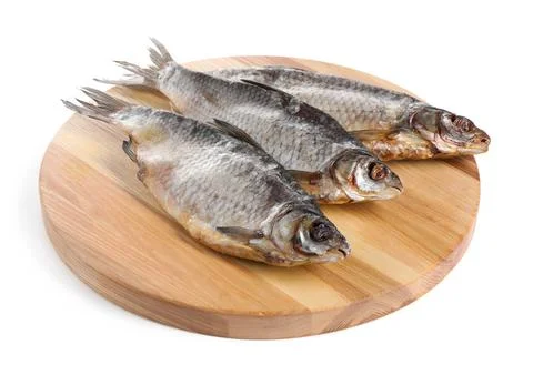 Dried salted roach fish isolated on white Stock Photos