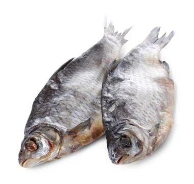 Dried salted roach fish isolated on white Stock Photos