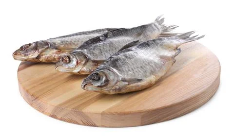 Dried salted roach fish isolated on white Stock Photos