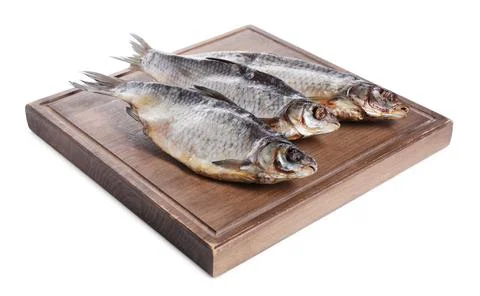 Dried salted roach fish isolated on white Stock Photos