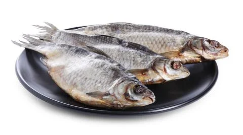 Dried salted roach fish isolated on white Stock Photos