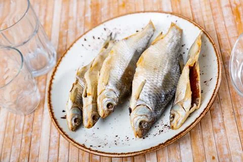 Dried salted roach Stock Photos