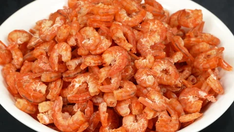Dried Shrimp Rotating On White Plate Close Up Stock-Footage 337780271