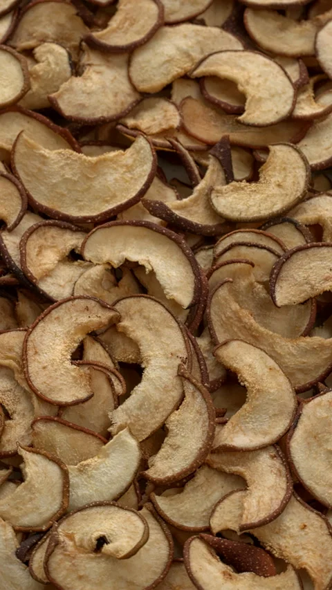 Dried sliced Chojuro pears. Vertical video. Stock Footage 299931579
