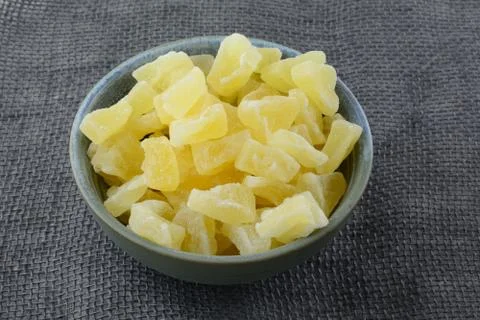 Dried soft dehydrated pineapple chunks Foto stock