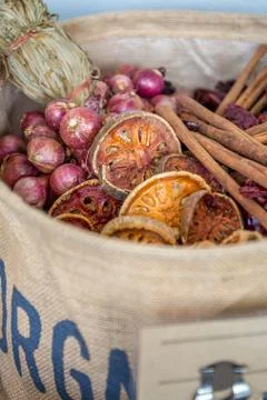 Dried Spices in Sack Stock Photos