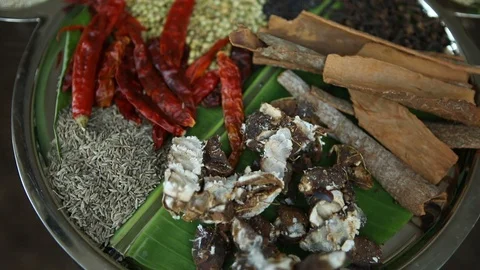 Dried spices in tray Stock Footage 86717048
