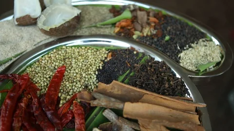 Dried spices in tray Stock Footage 86717053