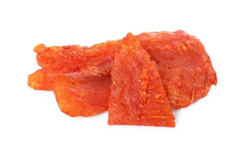 Dried spicy cod fillets isolated on white 스톡 사진